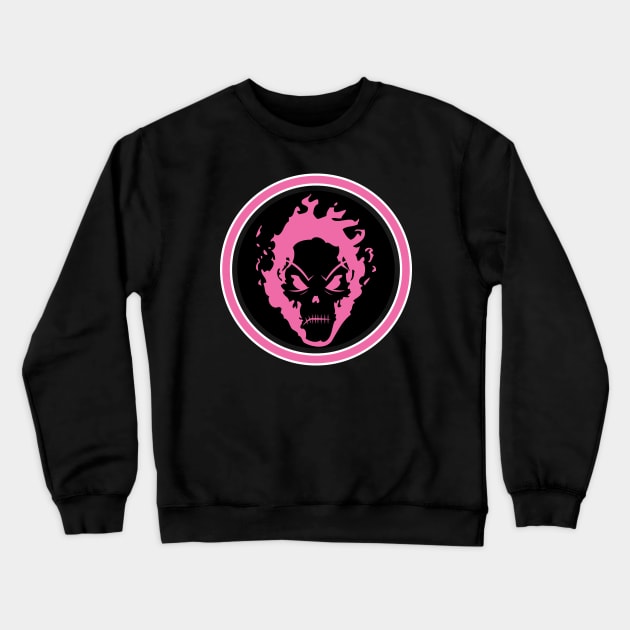 Evil Flaming Hot Pink Skull Halloween icon Logo Crewneck Sweatshirt by CoySoup